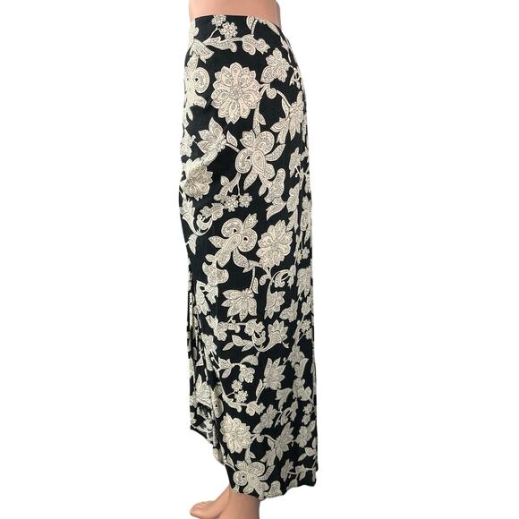 Zara Women's Black White Floral PaisleyRuched  High Waisted Maxi Slip Skirt S - Picture 3 of 7